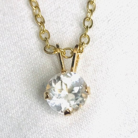 1CT 5A Diamonique Solitaire 14k Yellow Gold Plated Necklace - Picture 2 of 5